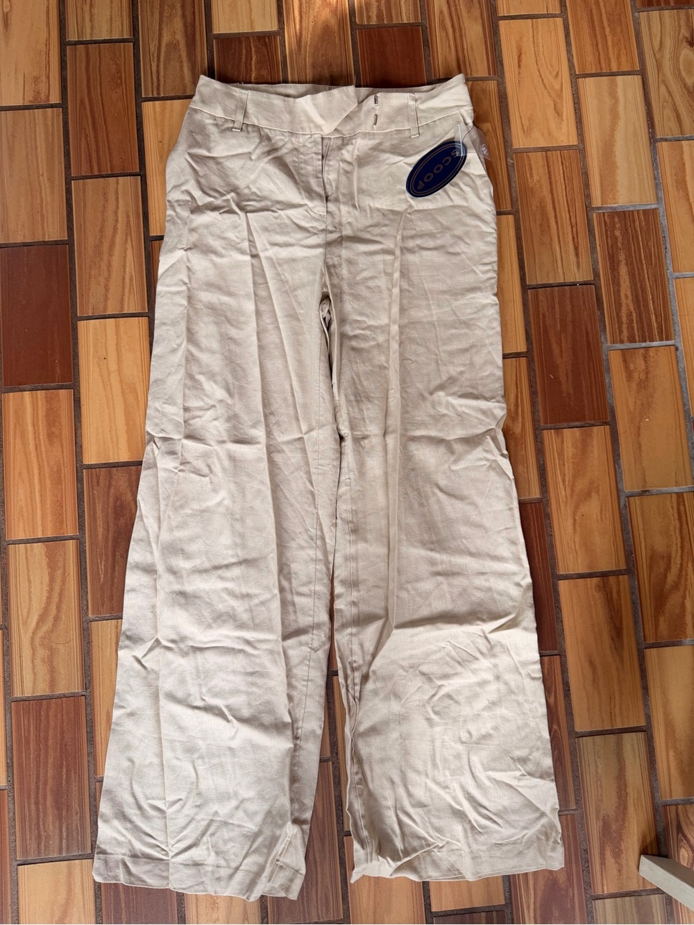 Wide-Leg High-Rise Pants in Light Beige - Women
